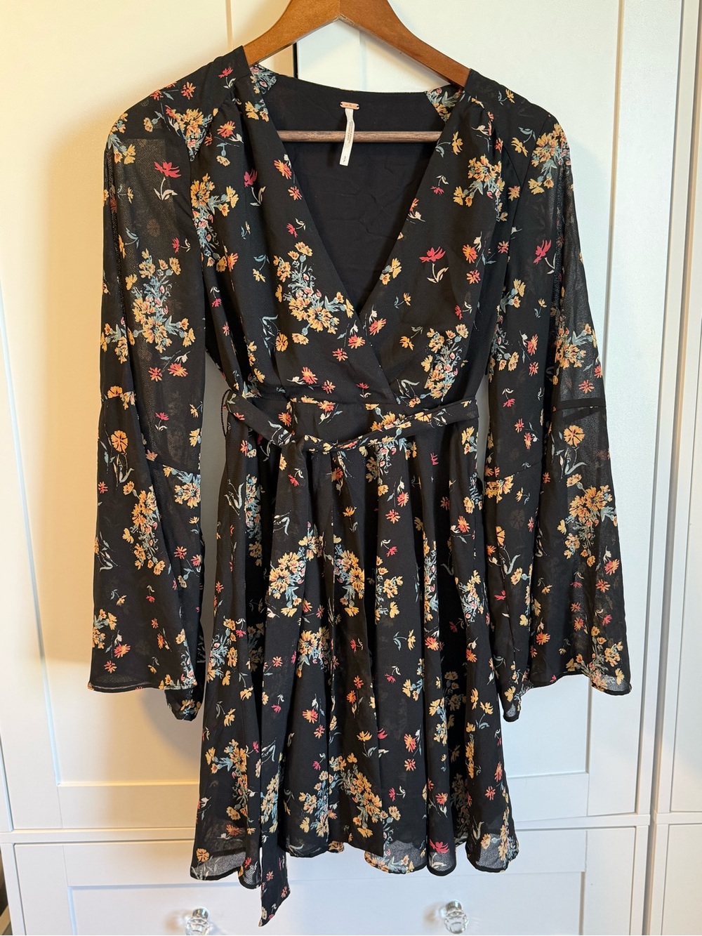 Free People Black Floral Wrap Mini Dress